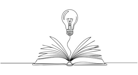 Inspiring education concept with glowing lightbulb above open book, symbolizing knowledge and creativity © AgnaPutri
