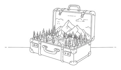 Suitcase Adventure Line Art - Minimalist Travel Concept