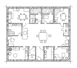 Coworking Space Floor Plan - Minimalist Line Art