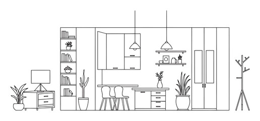 Modular Interior Design Line Art Vector