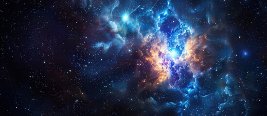 Naklejka premium Celestial Symphony: Explore the vast expanse of the cosmos with a stunning view of the galaxy, where vibrant nebulae dance amidst a tapestry of stars.