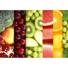 Colorful Collage of Fresh Fruits and Vegetables, Generative AI