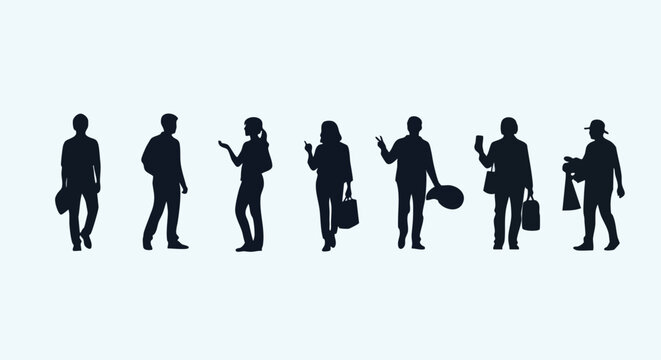 Dynamic silhouettes of diverse individuals in various poses ideal for modern design projects and creative campaigns