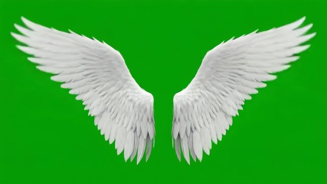Angel Wings Animation on Green Screen Background Isolated Flapping Motion, Generative AI