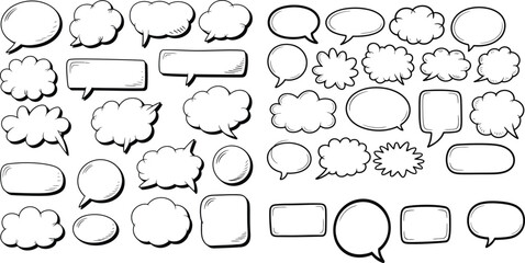 Obraz premium Collection of hand drawn speech and thought bubbles isolated on transparent background