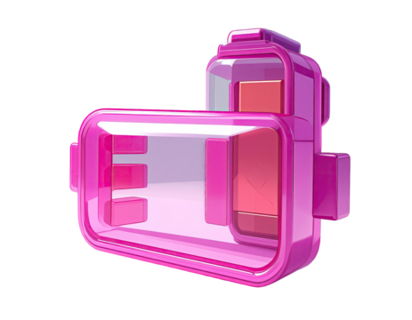 3D rendered magenta battery with low charge indicator