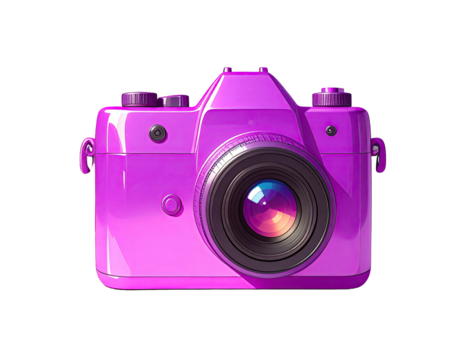 Vibrant fuchsia camera, glossy finish, classic design