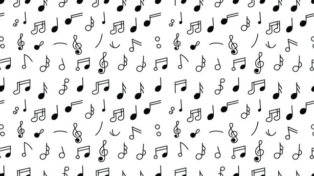 Hand drawn musical notes and symbols seamless pattern isolated on transparent background