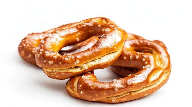 Four pretzels are stacked on top of each other. They are all brown and have a salty taste