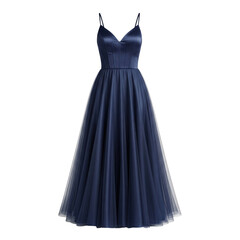 Navy blue satin and tulle A-line prom dress