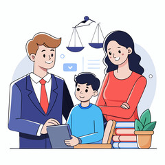 Professional Lawyer Consulting Happy Couple About Family Legal Matters, Legal Advice, Family Law Consultation, Attorney Client Meeting Illustration