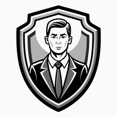 Confident Male Lawyer Inside Shield Emblem Vector, Legal Protection Illustration, Professional Attorney Concept, Law Justice Icon Design, Legal Branding