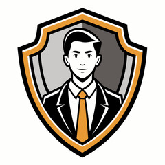 Confident Male Lawyer Inside Shield Emblem Vector, Legal Protection Illustration, Professional Attorney Concept, Law Justice Icon Design, Legal Branding