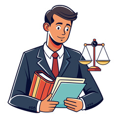 Male Lawyer Studying Legal Case Law Book in Office, Professional Attorney Researching Law, Justice, Legal Advice Illustration Vector