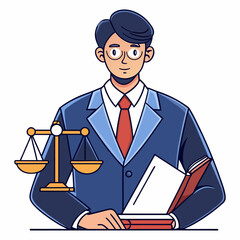 Male Lawyer Studying Legal Case Law Book in Office, Professional Attorney Researching Law, Justice, Legal Advice Illustration Vector