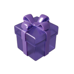 리본 장식이 있는 보라색 반투명 선물 상자