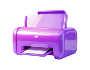 3D rendered, glossy, magenta printer with paper