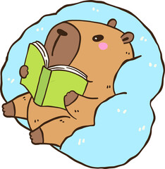 Cartoon Capybara Reading a Book Illustration
