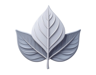Three light gray, stylized leaves, overlapping, creating a 3D effect