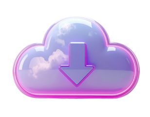 Glossy, purple cloud icon with download arrow