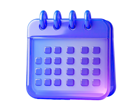 3D glossy, vibrant purple-blue calendar icon