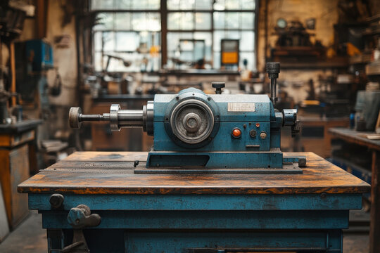 A lathe in operation, creating precision cuts.