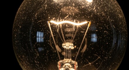 Close-up view of illuminated light bulb filament in dark setting