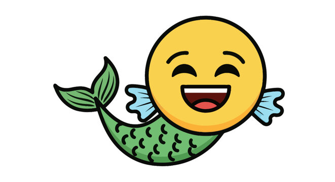Laughing mermaid emoji character with a green fish tail and happy expression.