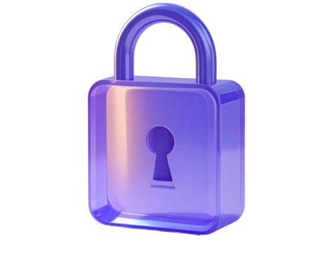 Purple 3D square lock graphic with keyhole