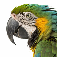 Fototapeta premium Vibrant Blue and Yellow Macaw Parrot Closeup Profile Striking Feather Detail 