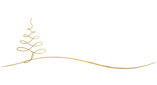 Elegant golden Christmas tree outline for festive holiday designs and winter invitations or modern event cards