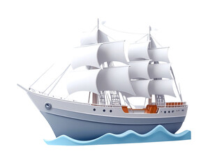 3D rendering of a classic sailing ship on waves