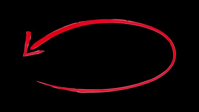 Animated Curved Red Arrow Hand Drawn Motion on Black Background