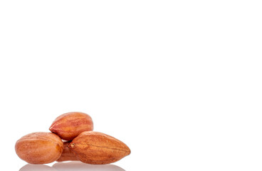 Peeled raw peanuts isolated on white background.