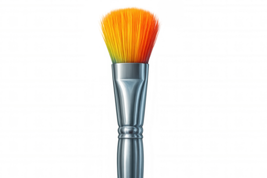 Vibrant rainbow paintbrush featuring metallic handle, highlighting artistic creativity against transparent backdrop