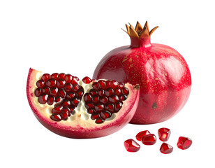 Ripe pomegranate whole and sliced, seeds visible