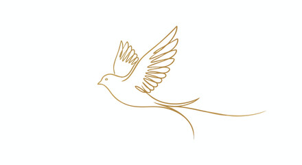 Elegant golden dove illustration on white background conveying peace and freedom with minimalist style