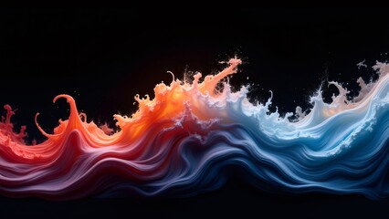 Abstract wavy blend of red and blue smoke on a black background.