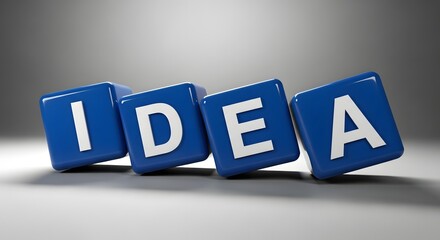 Obraz premium Dynamic Blue Cubes Spelling IDEA 3D Render of Innovative Concept.