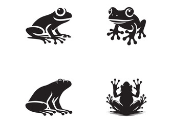 frog silhouette vector logo icon illustration design, frog logo icon silhouette, black silhouette of a frog, tree frog silhouette vector isolated on white background