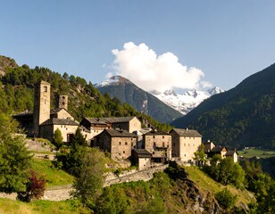 Alpine village nestled in a valley