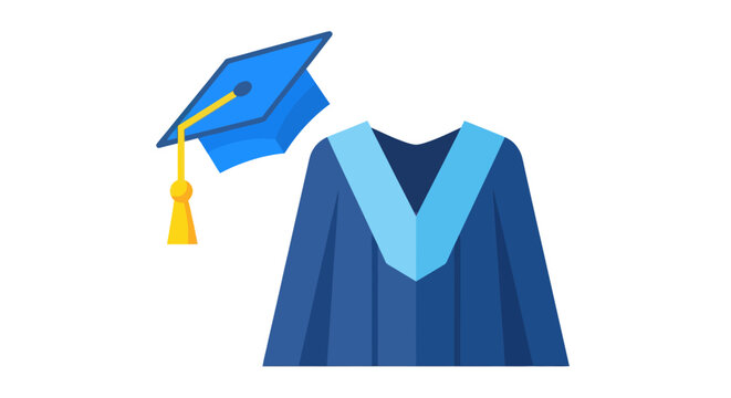 Blue graduation cap and gown, academic attire for graduation ceremony.