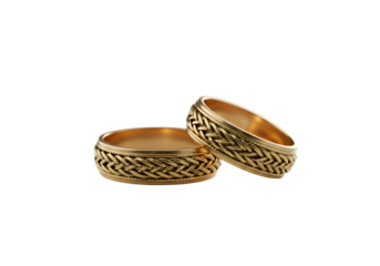 Celtic Knot Wedding Rings: Gold Band Detail Photo on white background