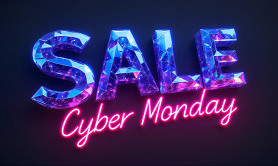 Cyber monday, promotion sale design, glowing 3D sign.