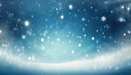 Fototapeta premium winter snowfall background with glowing snowflakes on blue sky and frosted landscape for festive wallpaper or seasonal banner