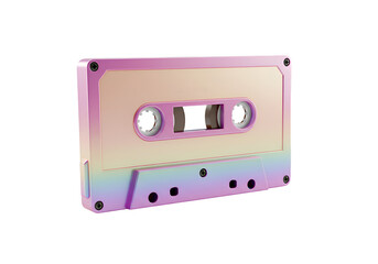 Holographic Pastel Cassette Tape: Retro Music Design on white background