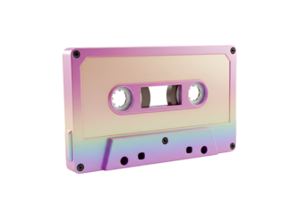 Holographic Pastel Cassette Tape: Retro Music Design on white background