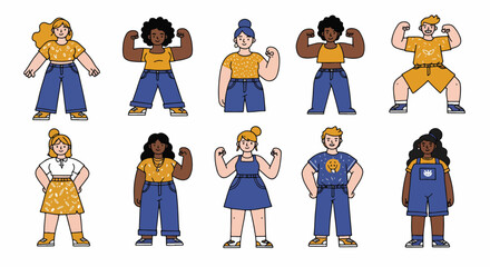 Fototapeta premium Diverse women characters in casual outfits
