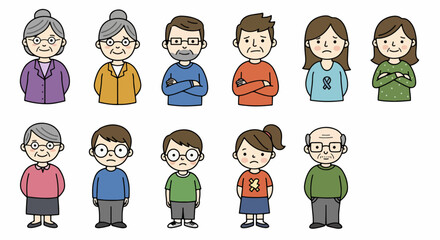 Sad people group showing various emotions