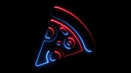 Neon pizza slice glowing red and blue abstract graphic design dark background digital art food illustration vibrant - Powered by Adobe